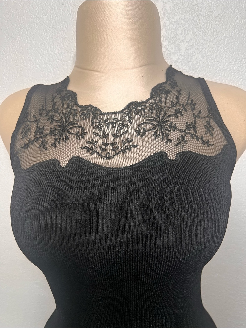 eva mendes for New York & Company Black Ribbed Tank with Lace Yoke